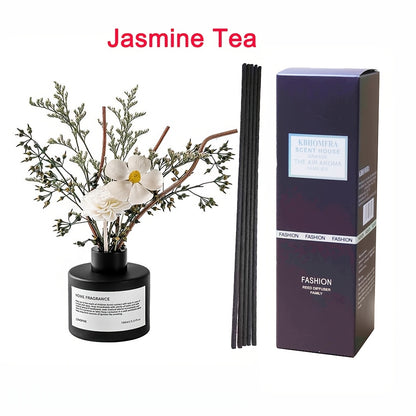Reed Diffuser with Real Dried Flowers and Sticks, 5oz Aromatherapy Home Fragrance Scent Oil Diffuser for Bathroom Bedroom Living Room, Gardenia Jasmine Sandalwood Citrus Scents, Elegant Gift Set
