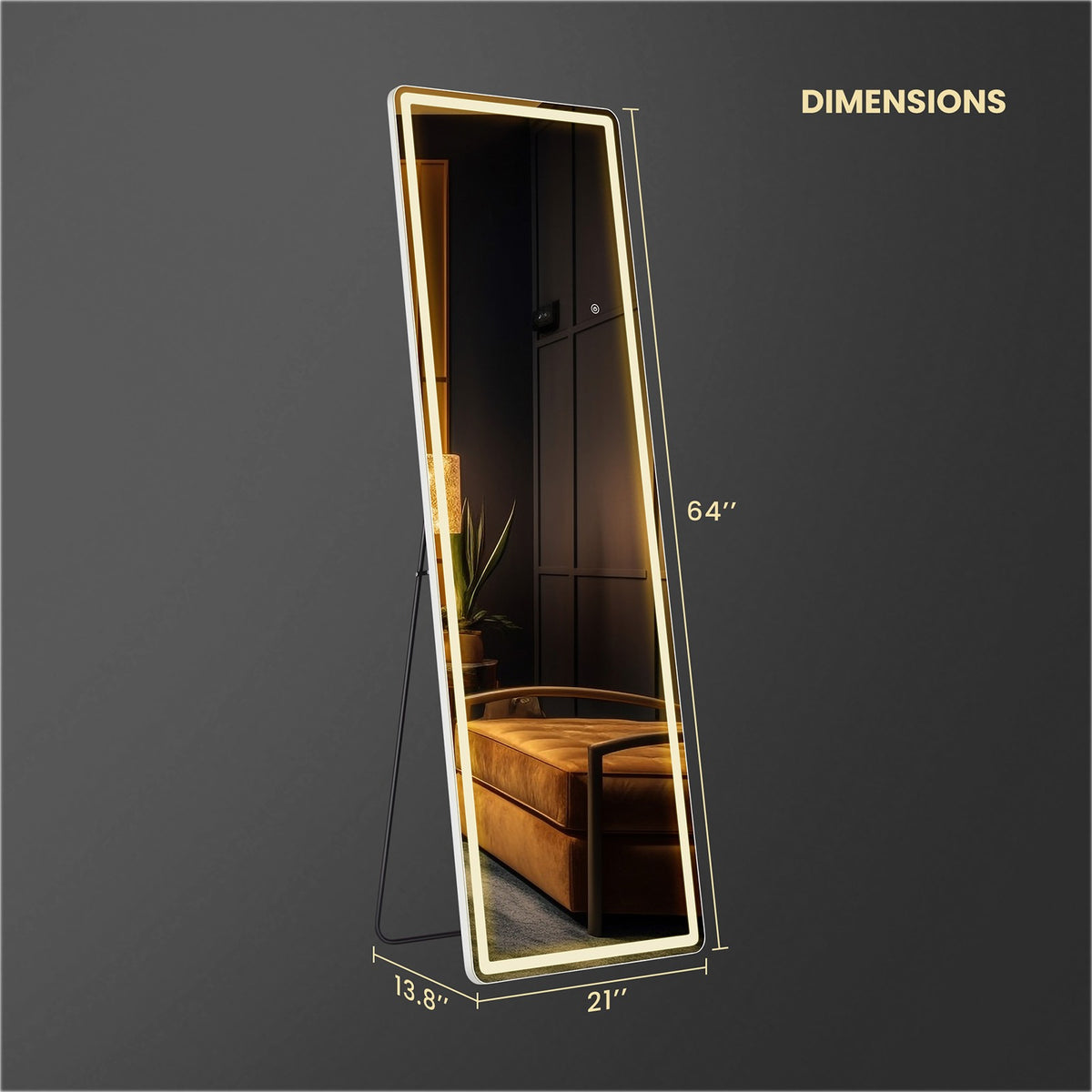 LED Full Length Mirror Arched & Rectangle Full Body Floor Mirror – Standing Leaning or Wall Hanging Aluminum Alloy Thin Frame 16x60 26x71 Inch for Bedroom Bathroom Dressing Room Store