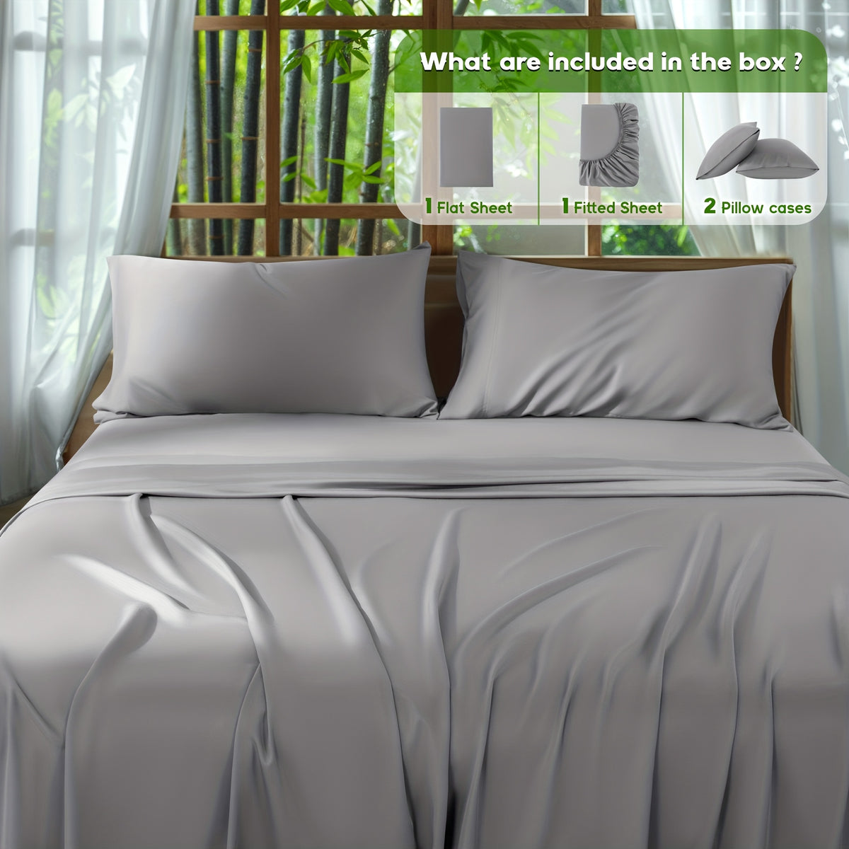 2000 Thread Count Bamboo Bed Sheets Set 4pcs Cooling Breathable Soft Hotel Luxury 16 Deep Pocket Wrinkle Shrink Resistant All Season Hot Sleepers