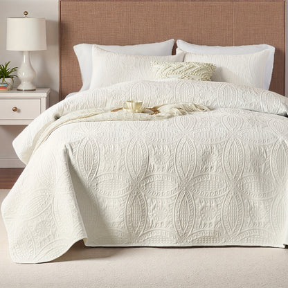 Coin Pattern Quilt Set 2/3 Piece – Lightweight Microfiber Bedspread Soft All-Season Coverlet with Pillow Cases, Twin Full Queen King, Modern Style Bedroom Comforter Set Multiple Colors & Random Color