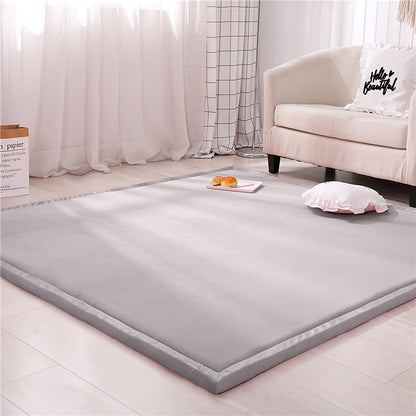 Japanese Tatami Area Rug Coral Velvet, 1.18 Inch Thick Foam Padded Play Mat for Kids Baby Crawling, Soft Floor Rug for Playroom Nursery Living Room Yoga, Multiple Sizes & Colors Available