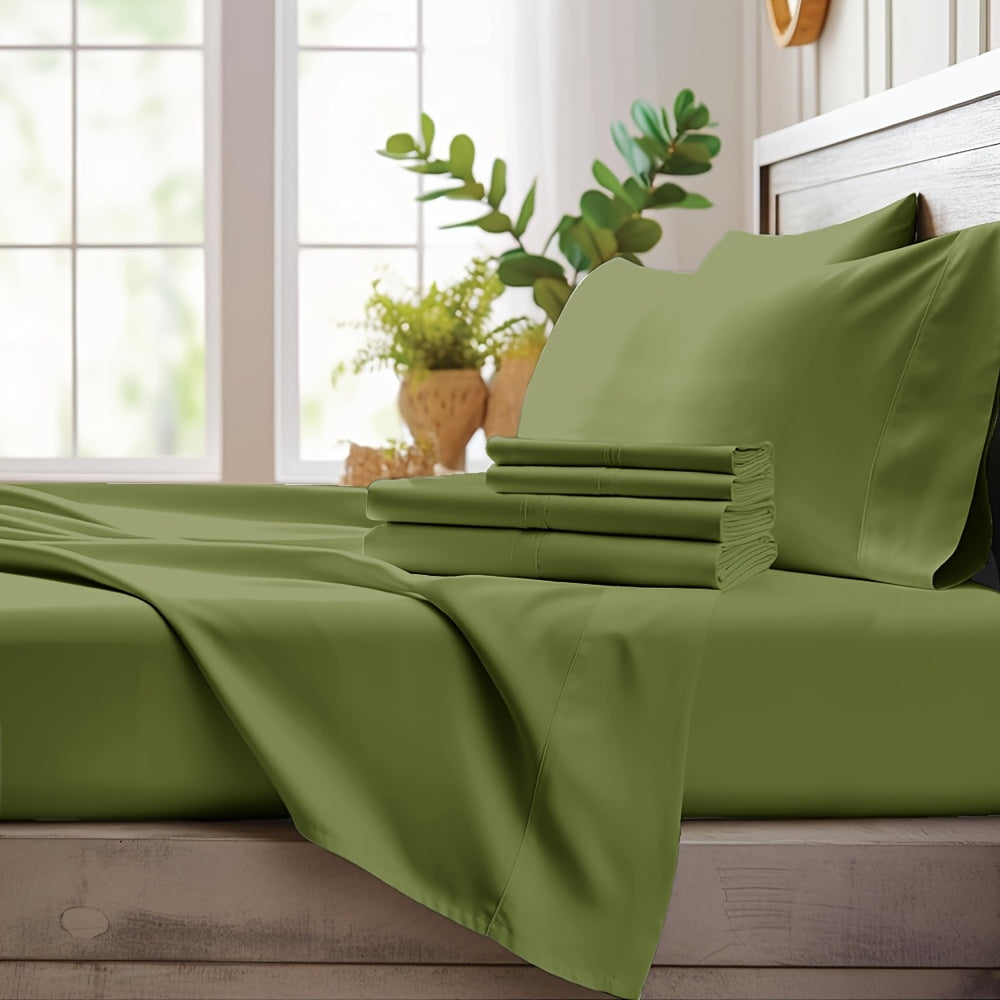 Bamboo Cooling Sheet Set 4-Piece – Cooling Bamboo Fiber Fitted Sheet, Flat Sheet & 2 Pillowcases for Hot Sleepers, Extra Deep Pocket, Twin Full Queen King, 17 Colors