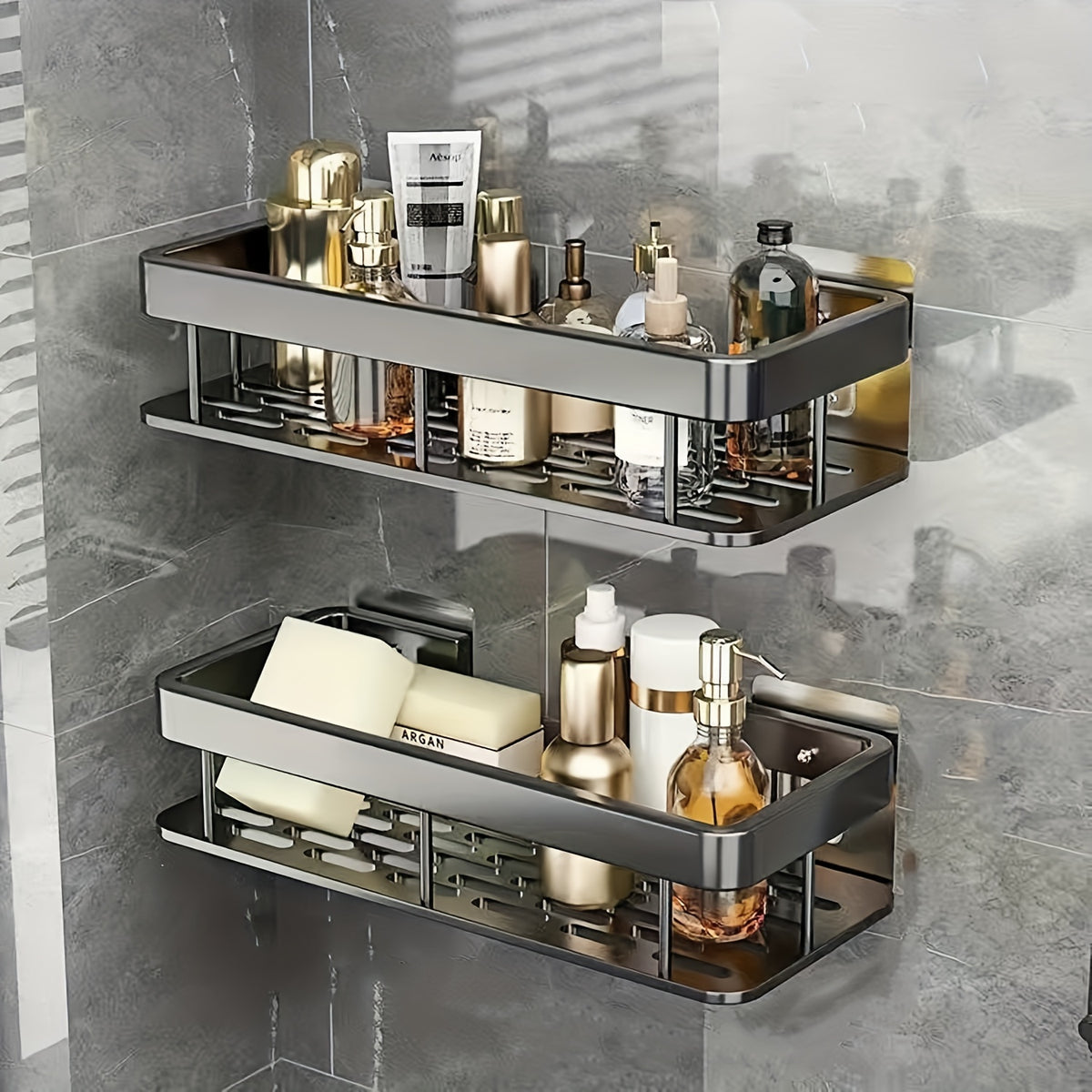Shower Caddy Hanging 2 Pack – Portable Corner Shower Shelf for Inside Shower, Bathroom Organizer & Storage, No Drilling Required | Rectangle & Triangle