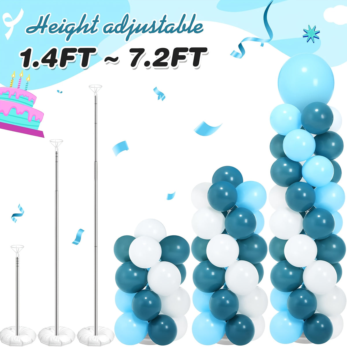 Balloon Column Stand Kit Set of 2 - 7Ft Adjustable Metal Telescopic Pillar Balloon Arch Stand for Birthday Party, Wedding, Graduation, Halloween & Christmas Decorations