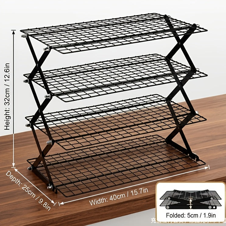 Foldable Cooling Rack Stackable Baking Wire Rack, Collapsible Metal Drying Rack with Adjustable Multi-Tier Design for Baking, Roasting, Grilling & Camping – 3-Tier, 4-Tier or 6-Tier Set
