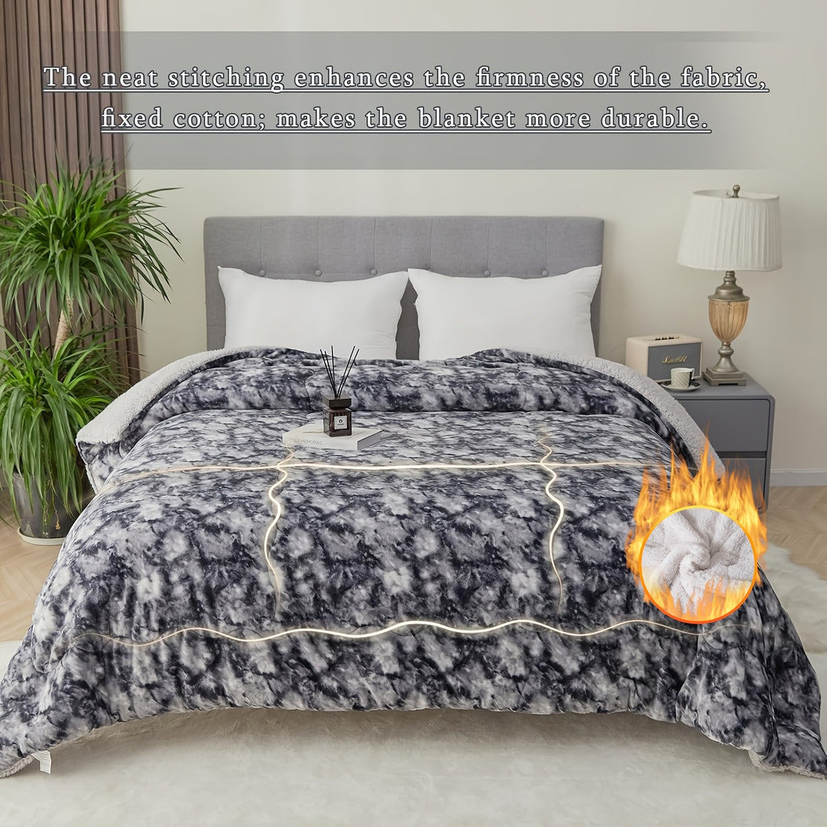 Sherpa Fleece Blanket 500GSM Three-Layer Warm Throw Blanket for Sofa Couch Bed Camping - Soft Plush Blanket All Seasons Navy Blue Beige Dark Gray Tie-dye Grey