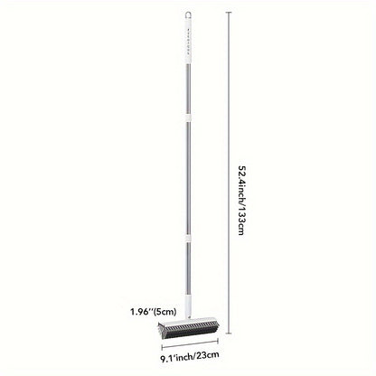 Long Handle Floor Scrub Brush 52 Inch V-Shaped Triangle Head Double-Sided Stiff Bristles Deep Clean Tile Grout Bathroom Kitchen Patio Corner Gaps Ergonomic Crevice Cleaning Brush