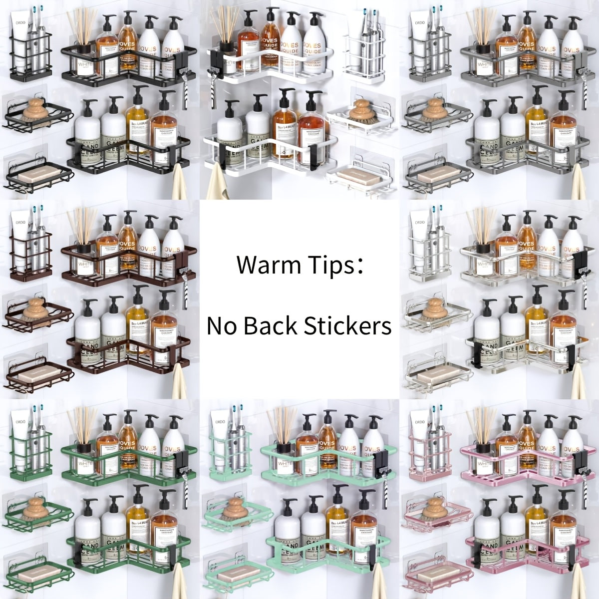 Corner Shower Caddy 5 Pack with Soap Holder & 4 Removable Hooks – No Drilling Suction Cup Shower Shelf, Rustproof Stainless Steel Bathroom Organizer for Inside Shower | 8 Colors