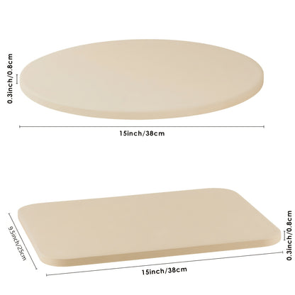 Pizza Stone for Oven and Grill – Heavy Duty Cordierite Baking Stone, Thermal Shock Resistant, 15 x 11.8 Inch Rectangular & 15 Inch Round, 4.5 Lbs, Perfect for Crispy Pizza, Artisan Bread & Holiday Baking