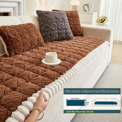 Bohemian Sofa Cover Quilted Plush with Ruffles – Machine Washable Couch Protector for Pets, Anti-Slip Furniture Cover for Armchair Loveseat 3 4 Seater Sofa
