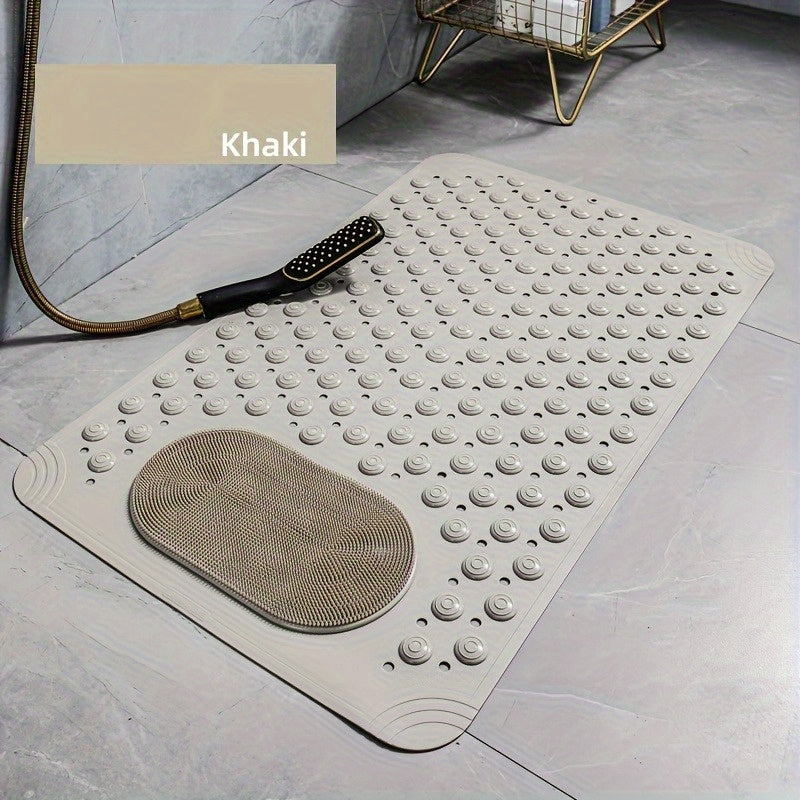 PVC Shower Mat with Massage Buttons & Polka Dot Pattern – Non-Slip Rectangular Bath Safety Mat, 0.35 Inch Thick Durable PVC, Anti-Slip Bathroom Rug for Wet Areas, 4 Colors: Blue Pink Gray Green