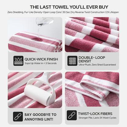 Microfiber Towel Set – Ultra-Soft No Lint Two-Color Striped Bath Towels, Super Absorbent Five-Star Hotel Standard, Available in 1, 3 & 10 Piece Sets for Bathroom, Beach, Gym & Spa