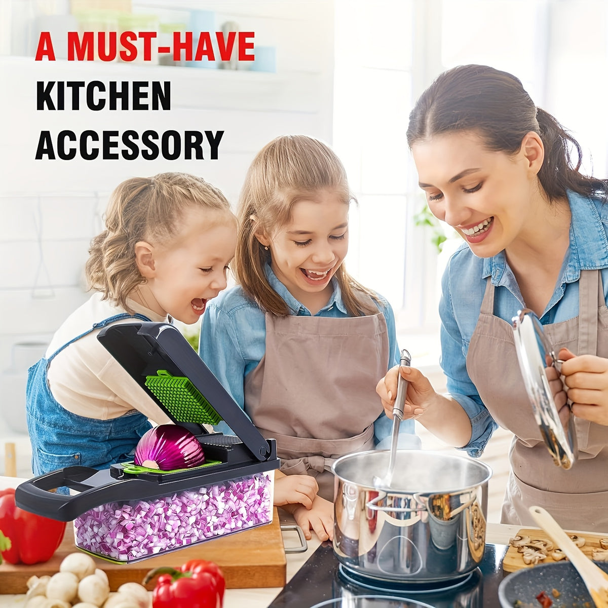 Vegetable Chopper 16-in-1 with 8 Blades & Container – Professional Onion Dicer & Multifunctional Food Slicer for Effortless Kitchen Prep, Dishwasher-Safe, Time-Saving Meal Prep Tool
