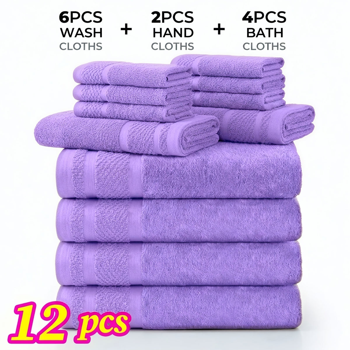 Bath Towel Set 12 or 24 Piece Hotel Quality Cotton Highly Absorbent Quick Dry – Bath Towels Hand Towels Washcloths for Hotel Spa Gym Home Bathroom Dark Gray White Orange Blue Purple Navy