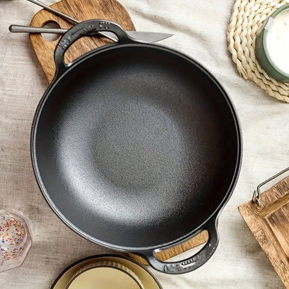 Traditional Cast Iron Wok Set 5 Sizes 7.87 9.84 10.62 11.81 12.59 Inch Uncoated Deep Stir Fry Pan Heavy Duty Skillet with Dual Handles for Home Outdoor Cooking Grilling Baking