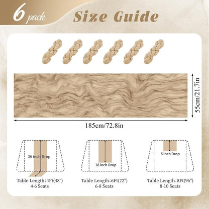 Boho Table Runner Cheesecloth Gauze 6 Pack 21.7x72.8 Inch Semi-Sheer Fabric Wedding Decor Baby Shower Bridal Shower Birthday Farmhouse Rustic Party Table Decoration