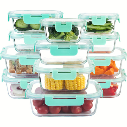 Glass Food Storage Containers 24 Piece Set – Borosilicate Glass Meal Prep Containers with Airtight Lids, Microwave & Dishwasher Safe, Multi-Size for Kitchen Food Storage, Lunch & Leftovers