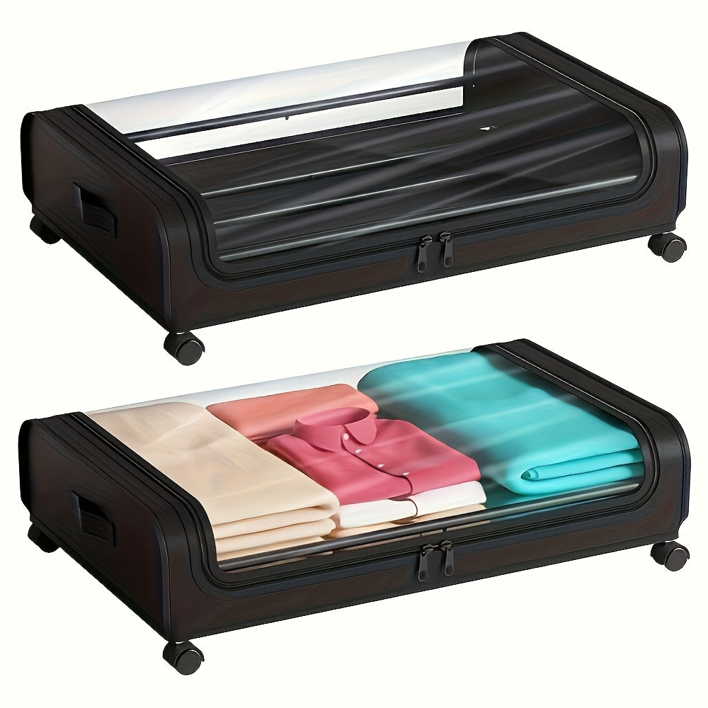 Under Bed Storage Bins with Wheels 2 Pack, Rolling Underbed Storage Box with Metal Drawer, Bed Storage Organizer for Clothes Blankets Shoes Books Bedding, Under Bed Storage Containers with Lid