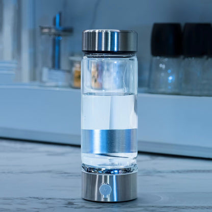Hydrogen Water Bottle Generator 420ml SPE PEM Technology, Portable Water Ionizer Produces 1600ppb Hydrogen-Rich Water in 3 Min, Borosilicate Glass Hydro Water Machine for Office Travel Fitness