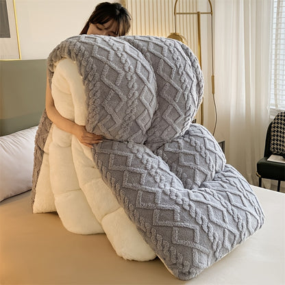Fleece Blanket Plush Throw for Bed - Premium Thick Warm Winter Blanket, Soft Fluffy Microfiber Velvet Quilt with Vintage Geometric Design for Bedroom, Couch & Hotel, Twin Queen King, Grey Blue Beige