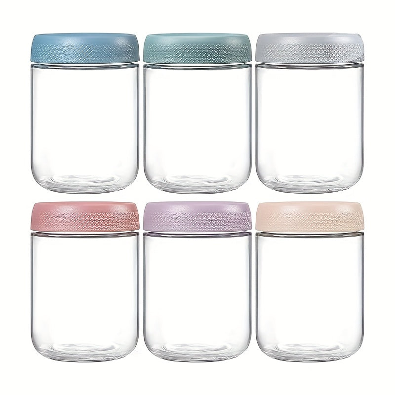 Airtight Glass Food Storage Jars with Silicone Sleeves 6 Pack – 16oz Moisture-Proof Pantry Canisters for Tea Grains Nuts Snacks & Yogurt, Leak-Proof Kitchen Organization Containers with Lids