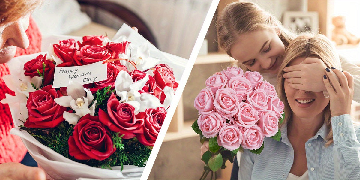 Artificial Roses Bulk with Long Stems Real Touch Velvet Fake Rose Flowers for Wedding Centerpieces, Bridal Bouquet, Valentine's Day, Mother's Day & Home Decor – 50 or 100 Pcs (Red, White, Pink, Black, Blue)