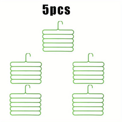 Pants Hangers 5 Pack 5-Layer Non-Slip Space Saving Closet Organizer Hanger Rack for Clothes Pants Jeans Scarves Ties Wardrobe Laundry Room 4 Colors