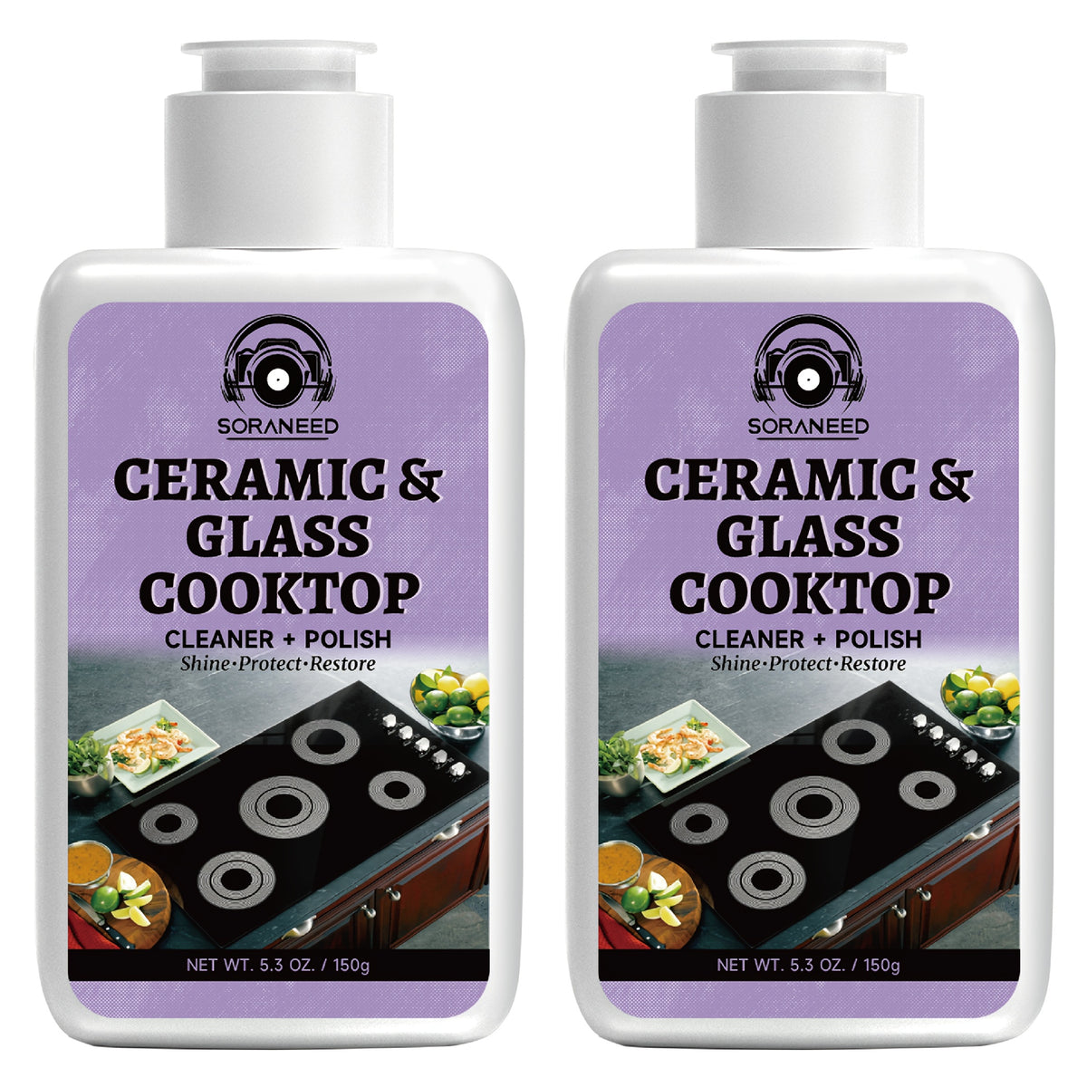 Ceramic Stove Cleaning Kit Fast-Acting Stovetop Cleaner Removes Burnt-On Grease & Stains Without Scratching – Non-Toxic Citric Acid Cream Cleaner for Glass Ceramic Cooktop, Safe & Unscented