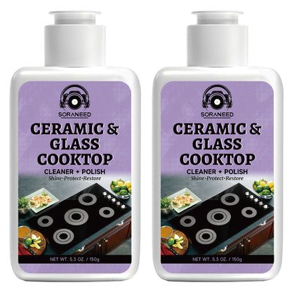 Ceramic Stove Cleaning Kit Fast-Acting Stovetop Cleaner Removes Burnt-On Grease & Stains Without Scratching – Non-Toxic Citric Acid Cream Cleaner for Glass Ceramic Cooktop, Safe & Unscented