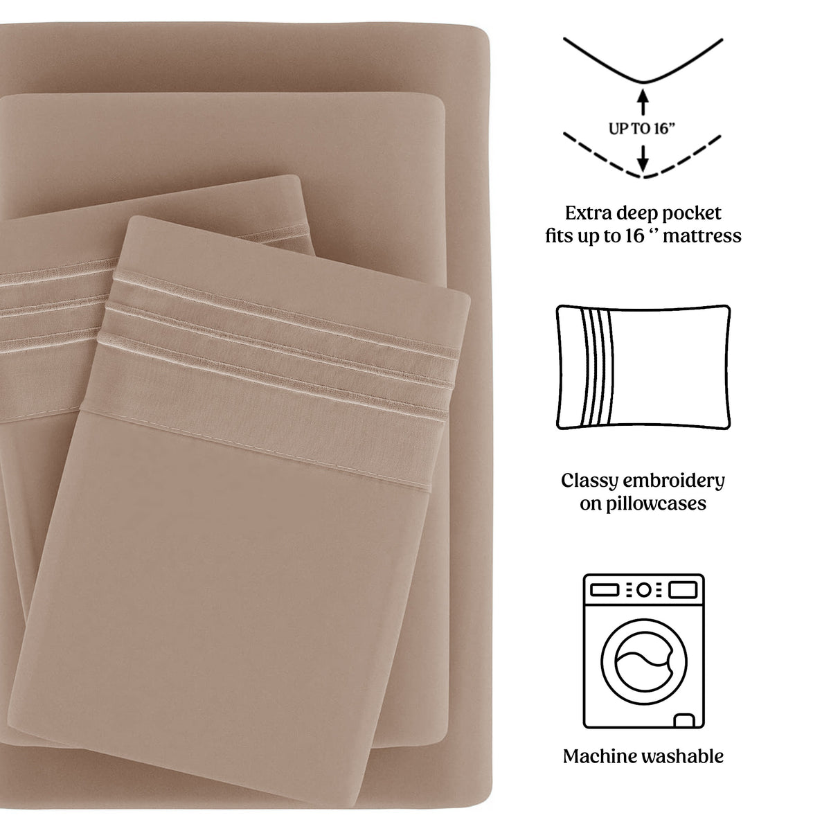 Soft Microfiber Bed Sheet Set 4-Piece 1800 Series 16 Inch Deep Pocket Hotel Luxury Cooling Sheets with Embroidered Pillowcases, Fade & Shrink Resistant, Twin to Cal King, 20 Colors