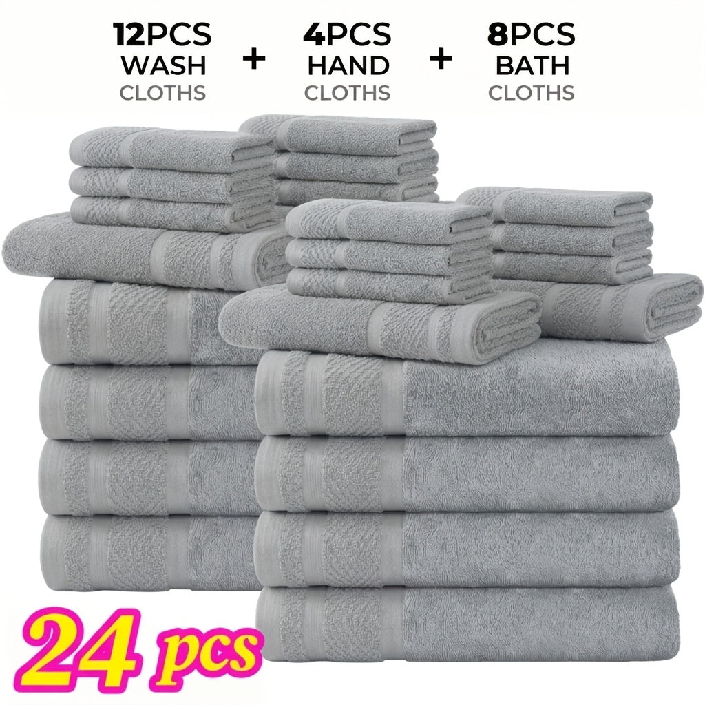 Bath Towel Set 12 or 24 Piece Hotel Quality Cotton Highly Absorbent Quick Dry – Bath Towels Hand Towels Washcloths for Hotel Spa Gym Home Bathroom Dark Gray White Orange Blue Purple Navy