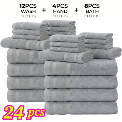 Bath Towel Set 12 or 24 Piece Hotel Quality Cotton Highly Absorbent Quick Dry – Bath Towels Hand Towels Washcloths for Hotel Spa Gym Home Bathroom Dark Gray White Orange Blue Purple Navy