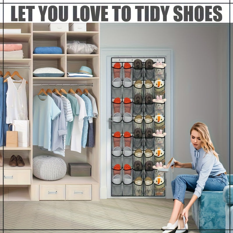 Over the Door Shoe Organizer Large Mesh Pocket Hanging Shoe Rack – 28/40 Slot Behind Door Storage for Closet Dorm Bathroom Bedroom, Nonslip Hook