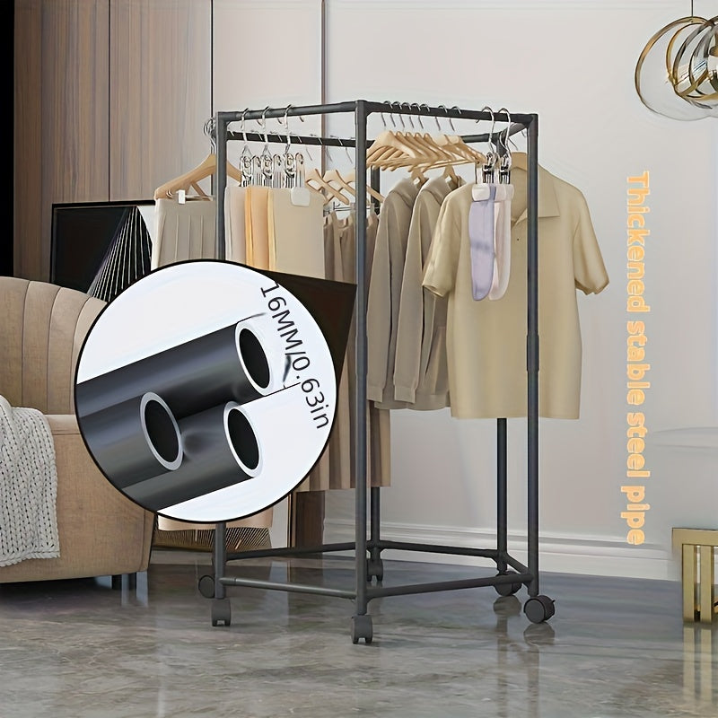 Rotating Clothes Rack Hexagonal – Freestanding 360° Rotary Vertical Clothing Hanging Rack for Laundry Room Bedroom, Space Saving Garment Organizer for Small Apartment, Black or White with Optional Mesh Bag