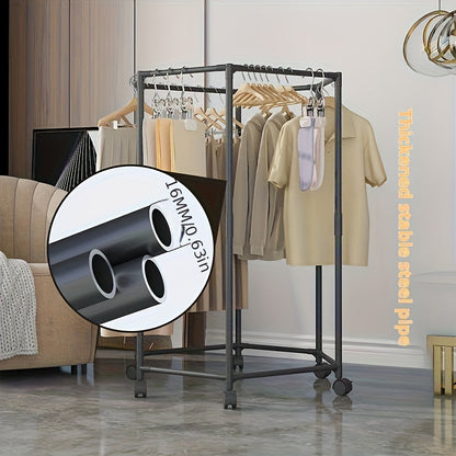 Rotating Clothes Rack Hexagonal – Freestanding 360° Rotary Vertical Clothing Hanging Rack for Laundry Room Bedroom, Space Saving Garment Organizer for Small Apartment, Black or White with Optional Mesh Bag