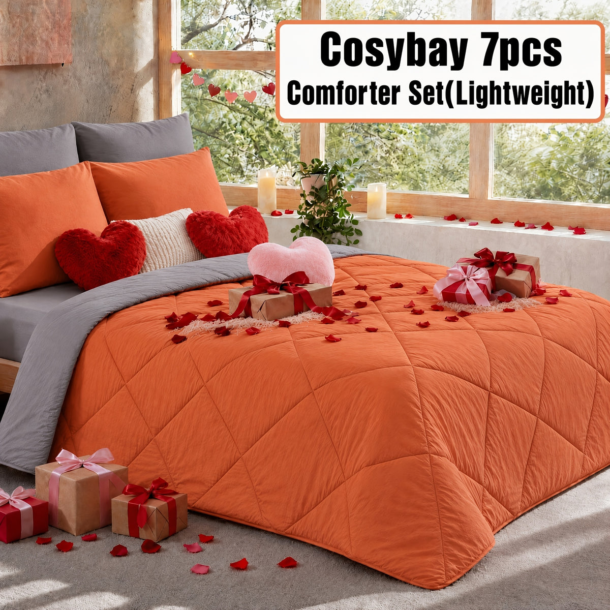 Pinch Pleated Comforter Set Queen King Full – 7 Piece Bed in a Bag with Sheets Pillowcases Pillow Shams, Hypoallergenic Down Alternative Microfiber Bedding 33 Colors All Season
