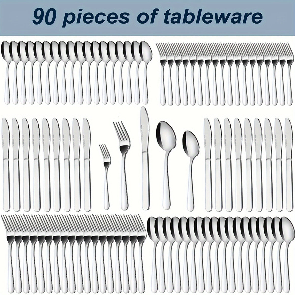Stainless Steel Silverware Set 60 & 90 Piece – Flatware Cutlery Set for 12 or 18, Includes Steak Knives, Salad Forks & Dessert Spoons, Gift Box, Dishwasher Safe