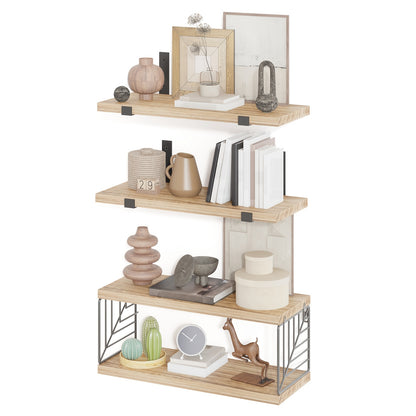 Floating Wall Shelves Over Toilet 3+1 Tier, Farmhouse Rustic Wood Bathroom Shelf Organizer 16x6 Inch, Wall Mounted Storage Rack for Bathroom Living Room Bedroom, Dark Brown & Light Brown