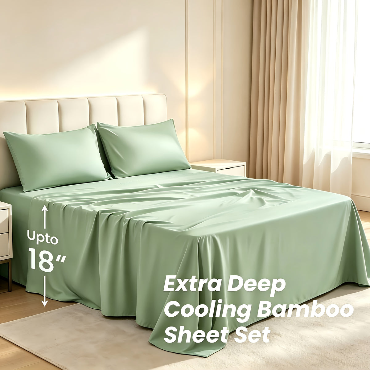 2200TC Bamboo Fiber Bed Sheets Ultra Thick - 18 Inch Deep Pocket, Cooling Breathable Soft Bedding Set, Shrink & Fade Resistant, All Season, Machine Washable, Twin Full Queen King - 14 Colors