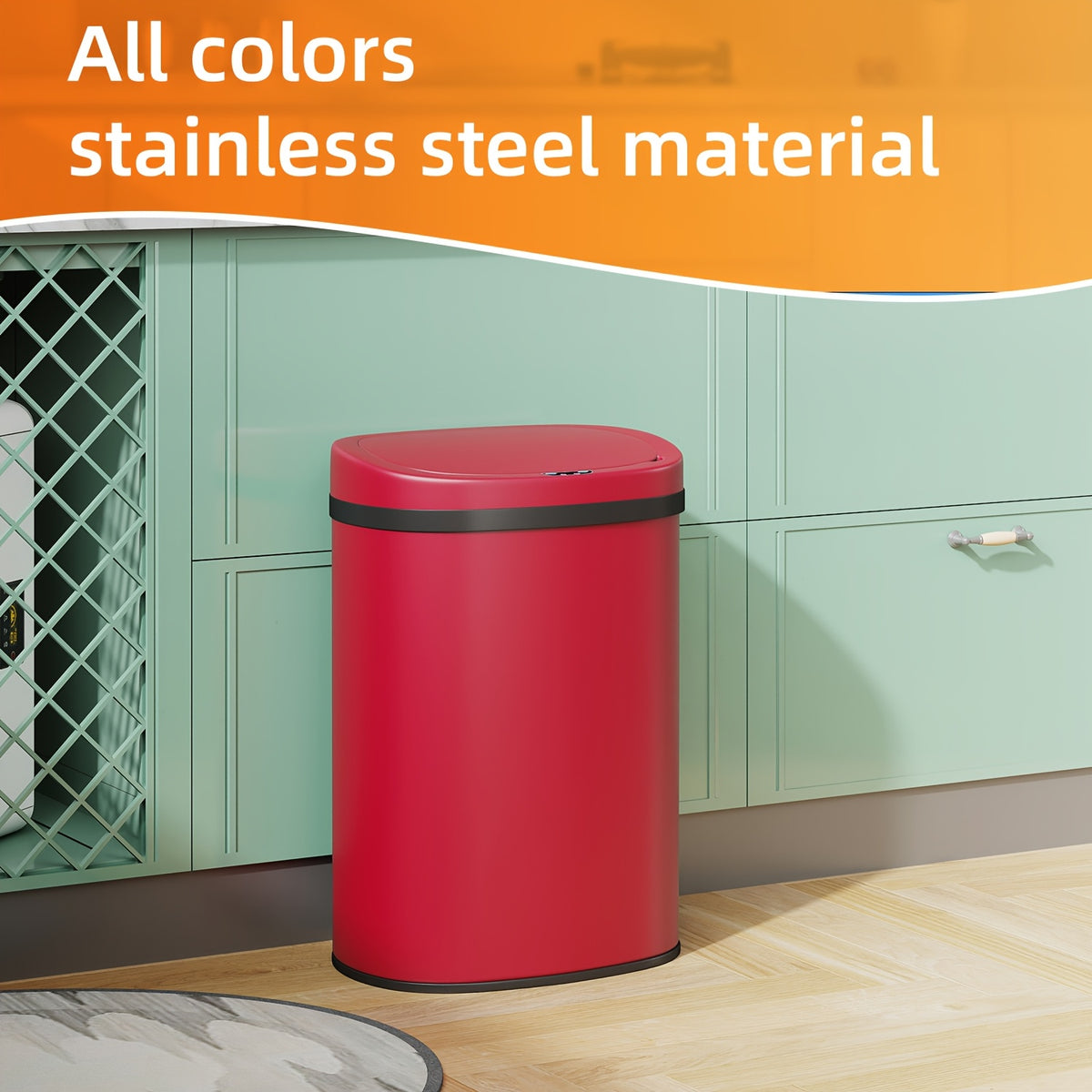 13 Gallon Touchless Motion Sensor Trash Can 50L – Automatic Smart Garbage Can for Kitchen, Office, Bedroom & Living Room, Plastic & Stainless Steel, Multiple Colors