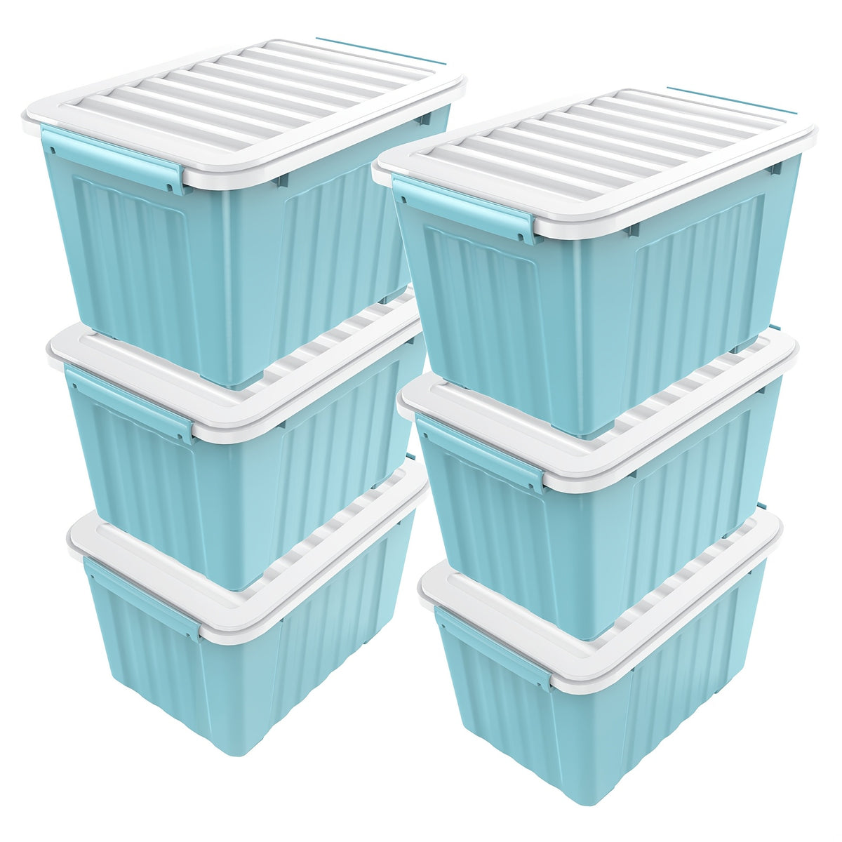 Storage Bins with Lids and Wheels Stackable 72Qt 97Qt Heavy Duty 220LB Capacity 4 6 Pack Plastic Storage Boxes for Home Garage Basement Clear Blue Black