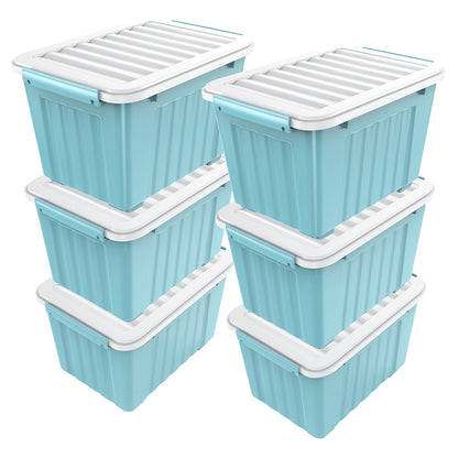 Storage Bins with Lids and Wheels Stackable 72Qt 97Qt Heavy Duty 220LB Capacity 4 6 Pack Plastic Storage Boxes for Home Garage Basement Clear Blue Black