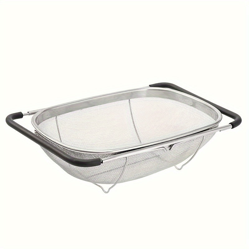 Expandable Stainless Steel Colander Basket - Fine Mesh Strainer with Drain Basket for Washing Vegetables Fruits Pasta, Adjustable Kitchen Sink Strainer, Small & Large Available