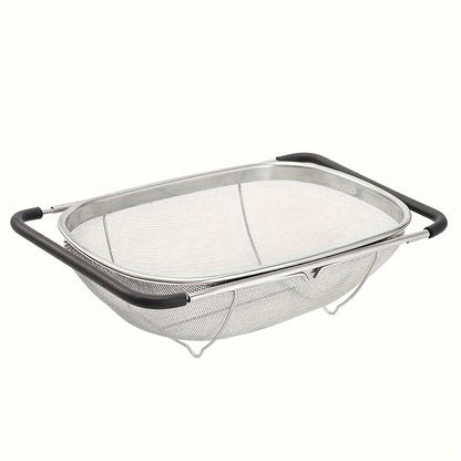 Expandable Stainless Steel Colander Basket - Fine Mesh Strainer with Drain Basket for Washing Vegetables Fruits Pasta, Adjustable Kitchen Sink Strainer, Small & Large Available