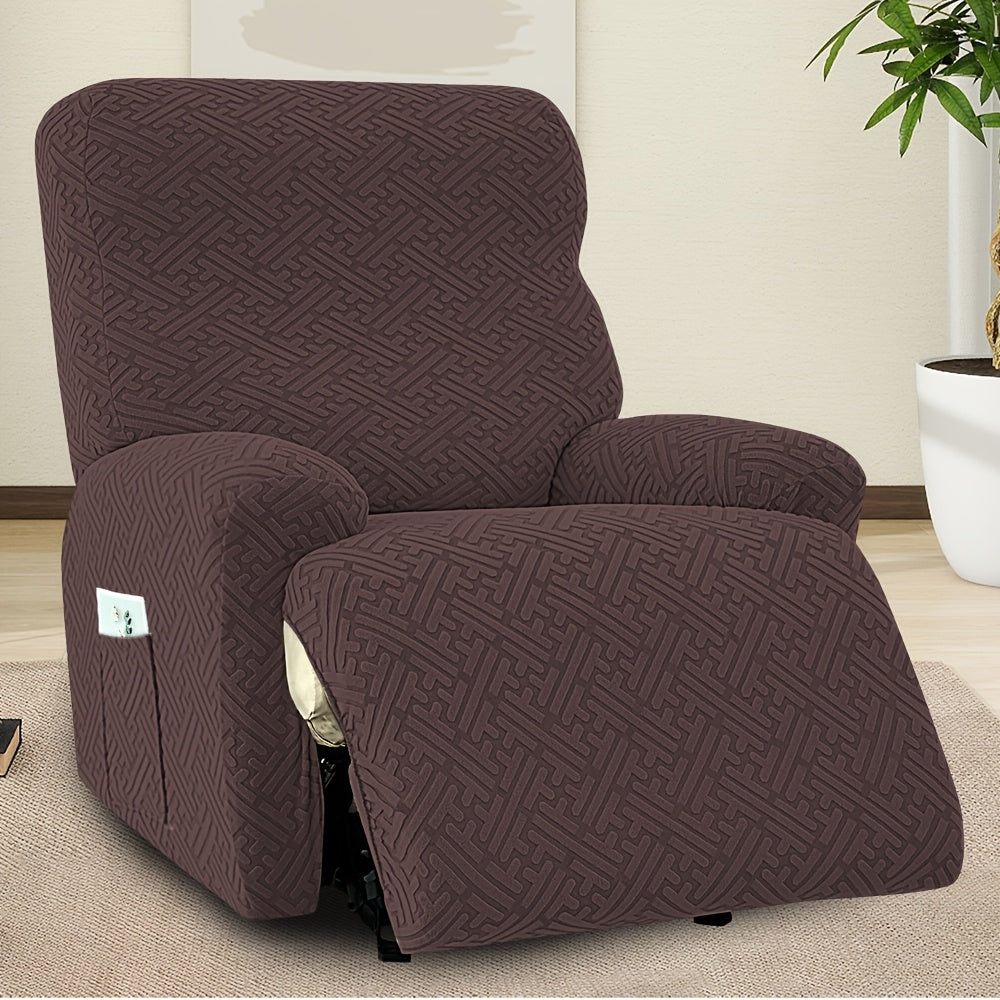 Stretch Recliner Cover with Pocket – 4 Season Washable Recliner Slipcover, Soft Jacquard Knit Fabric, Anti-Slip Sofa Chair Protector for Living Room, 9 Colors