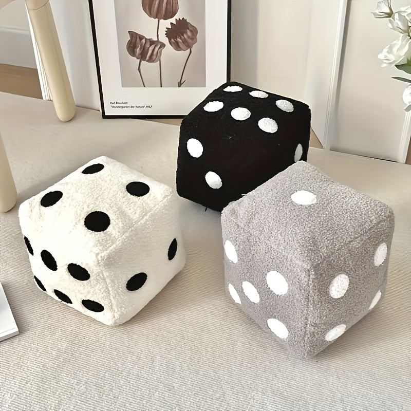 Dice Shaped Decorative Pillow Plush Cube Cushion, Funny Simulation Dice Stuffed Throw Pillow for Sofa Couch Bedroom, Creative Home Decor Gift Black White