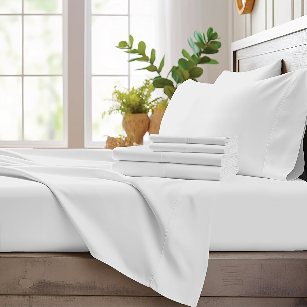 Bamboo Cooling Sheet Set 4-Piece – Cooling Bamboo Fiber Fitted Sheet, Flat Sheet & 2 Pillowcases for Hot Sleepers, Extra Deep Pocket, Twin Full Queen King, 17 Colors