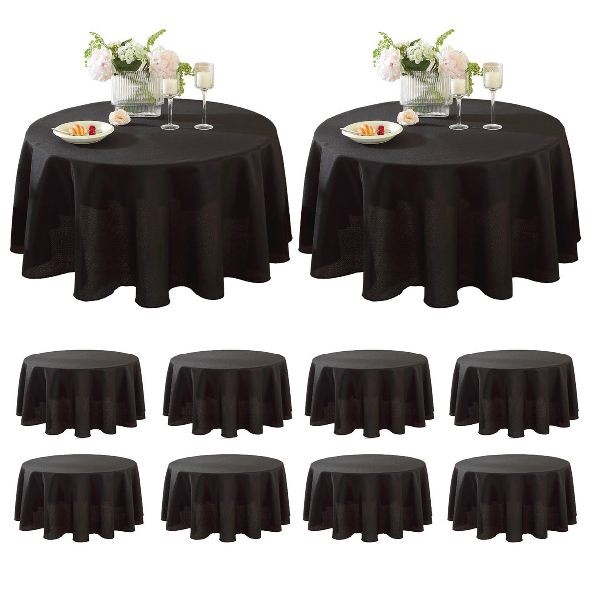 Round Tablecloth 10 Pack Wrinkle-Resistant Polyester Fabric Table Cover for Wedding Party Banquet Restaurant Home, Washable Reusable Round Table Cloth 60 70 90 108 120 Inch Multiple Colors