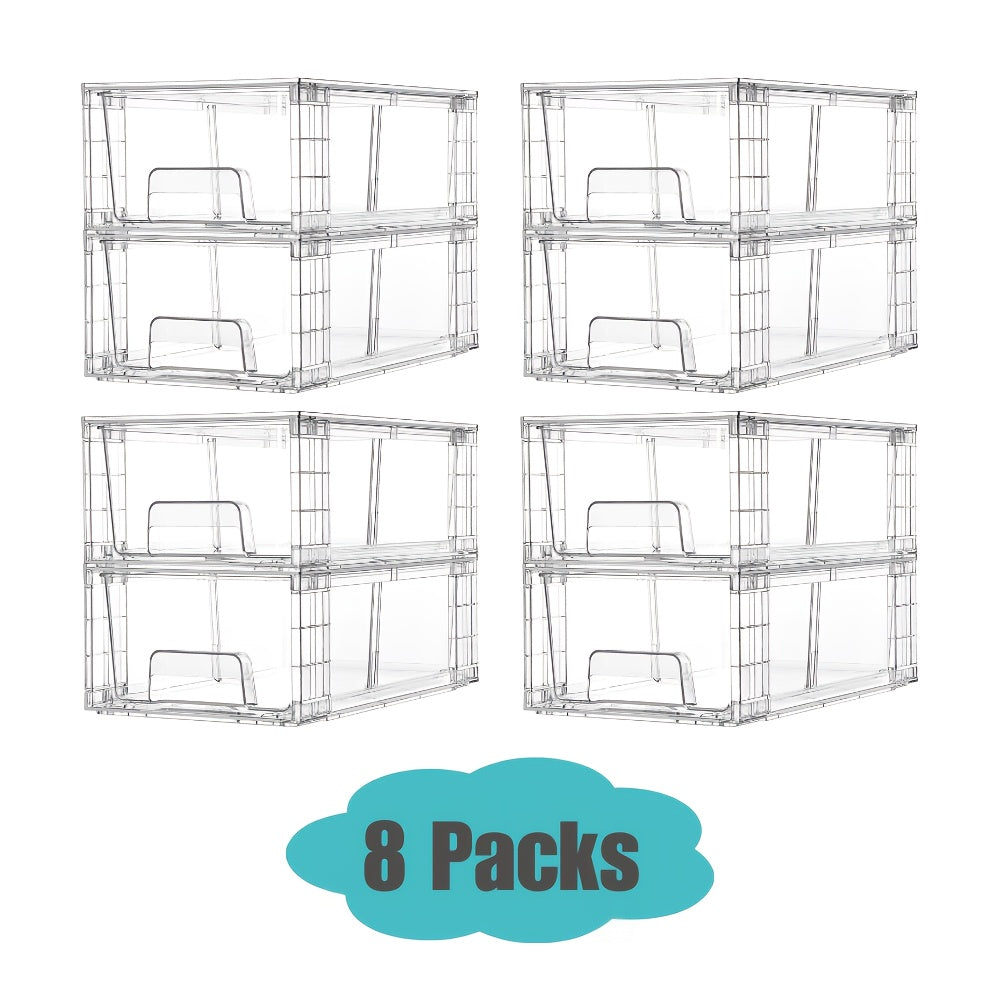 Clear Acrylic Stackable Storage Drawers with Handles – Refrigerator & Pantry Organizer Bins for Fridge, Kitchen Cabinet, Bathroom, Under Sink – 4, 6, 8, 10 Pack