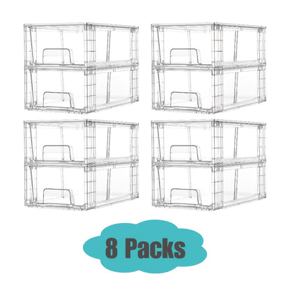 Clear Acrylic Stackable Storage Drawers with Handles – Refrigerator & Pantry Organizer Bins for Fridge, Kitchen Cabinet, Bathroom, Under Sink – 4, 6, 8, 10 Pack